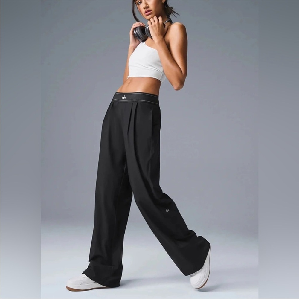 Wide-Leg High-Waist Black Lounge Pants